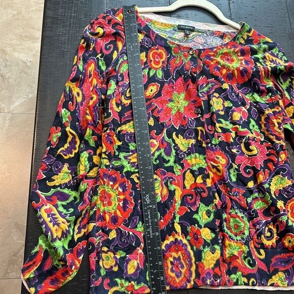 Talbots Floral Colorful Button Fall Cardigan Psychedelic Preppy Size Medium​ - Picture 8 of 9